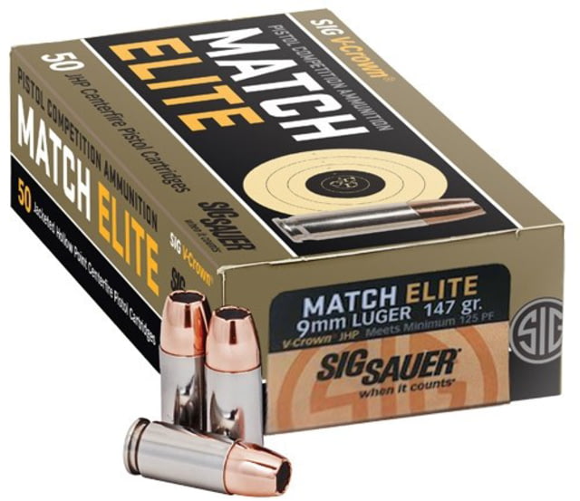 Sig Sauer V Crown Ammo 9mm Luger 115 Grain Jacketed Hollow Point Brass Cased Centerfire Pistol