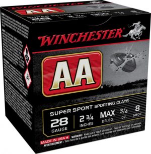 Winchester Ammo AASC288 AA Sporting Clay 28 Gauge 2.75" 3/4 Oz 8 Shot 25 Bx/ 10