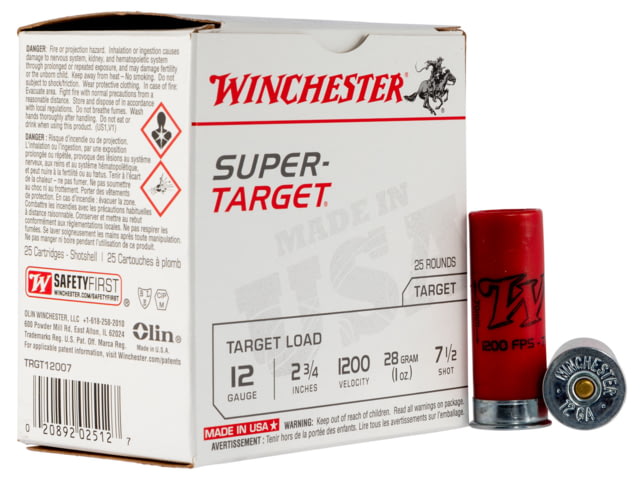Winchester Ammo TRGT12007 Super Target 12 Gauge 2.75" 1 Oz 7.5 Shot 25 Bx/ 10 Cs