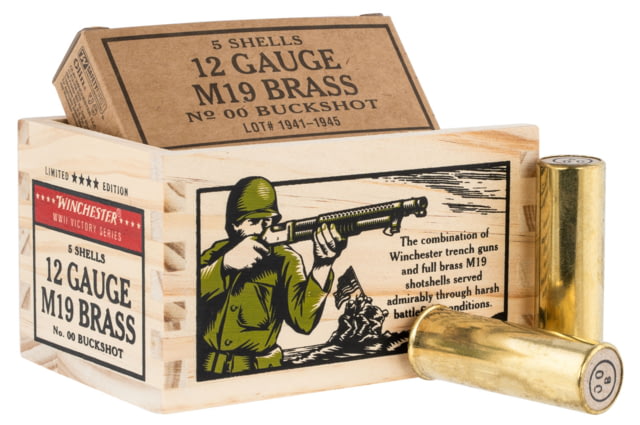 Winchester Ammo WWII Commemorative 12 Gauge 1 oz 2.75 in 00 Buckshot Centerfire Shotgun Ammo