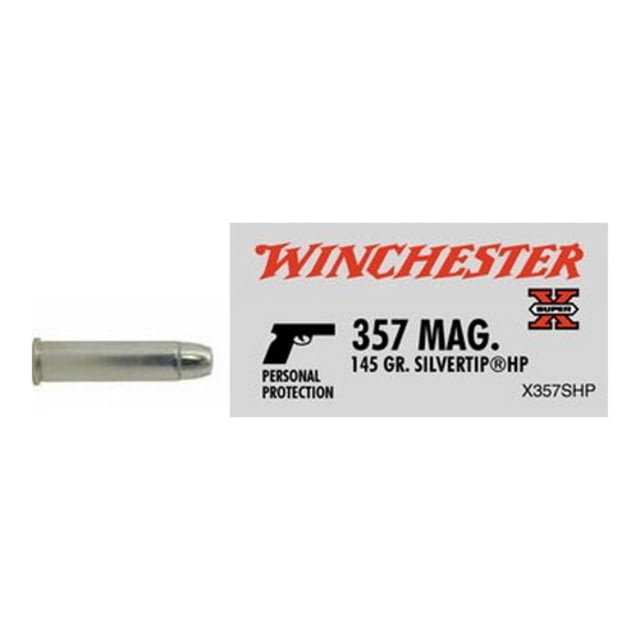 Winchester SUPER-X HANDGUN .357 Magnum 145 grain Silvertip Jacketed Hollow Point Brass Cased Centerfire Pistol Ammunition