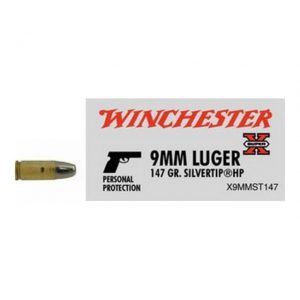 Winchester SUPER-X HANDGUN 9mm Luger 147 grain Silvertip Jacketed Hollow Point Brass Cased Centerfire Pistol Ammunition