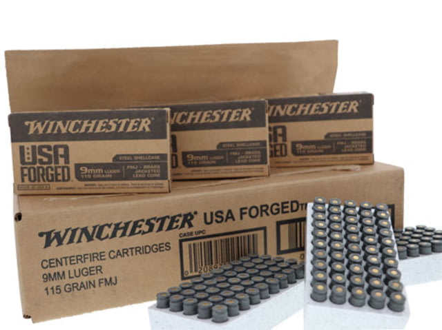 Winchester USA HANDGUN FORGED 9mm Luger 115 grain Full Metal Jacket Steel Cased Centerfire Pistol Ammunition – 50 Rounds