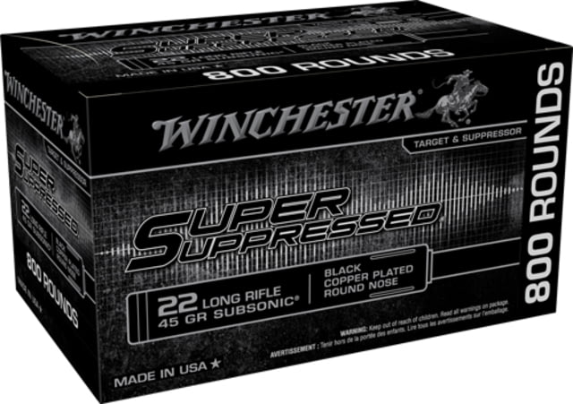 Winchester Win Ammo Super Supressed .22lr 1255fps. 45gr. Lead Rn 800-pk. Rimfire Ammunition
