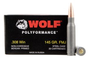 Wolf 308FMJ PolyFormance 308 Win 145 Gr Full Metal Jacket (FMJ) 20 Bx/ 25 Cs