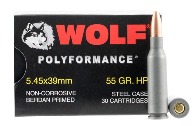 Wolf 545BHP PolyFormance 5.45x39mm 55 Gr Hollow Point (HP) 30 Bx/ 25 Cs