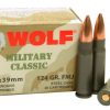 Wolf Ammo Military Classic 7.62X39mm 124gr Full Metal Jacket Bimetal Cased Centerfire Rifle Ammunition