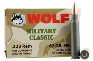Wolf MC22362FMJ Military Classic 223 Rem 62 Gr Full Metal Jacket (FMJ) 20 Bx/ 2