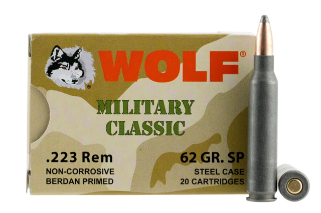 Wolf MC22362SP Military Classic 223 Rem 62 Gr Soft Point (SP) 20 Bx/ 25 Cs 500r