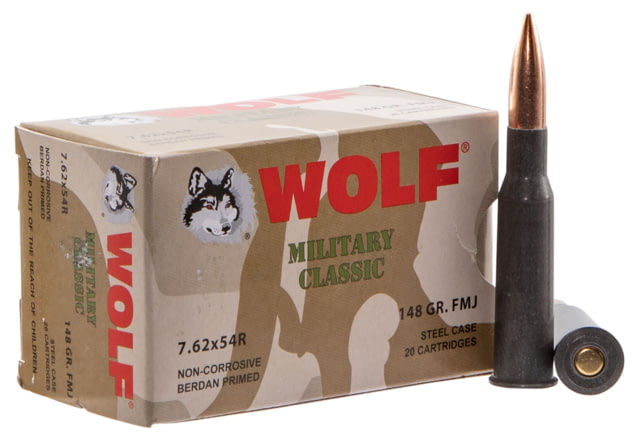 Wolf MC76254R148 Military 7.62x54mmR 148 Gr Full Metal Jacket (FMJ) 50 Bx/ 10 C
