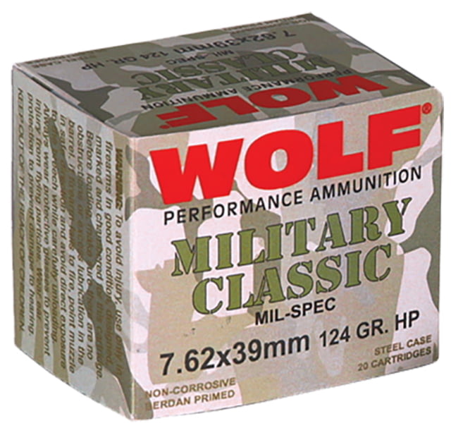 Wolf MC762BHP Military Classic 7.62x39mm 124 Gr Hollow Point (HP) 20 Bx/ 50 Cs