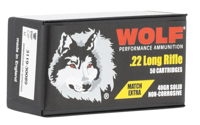 Wolf Match Extra 22 LR 40 Gr Round Nose (RN) 50 Bx/ 100 Cs A22XTRA Rimfire Ammunition